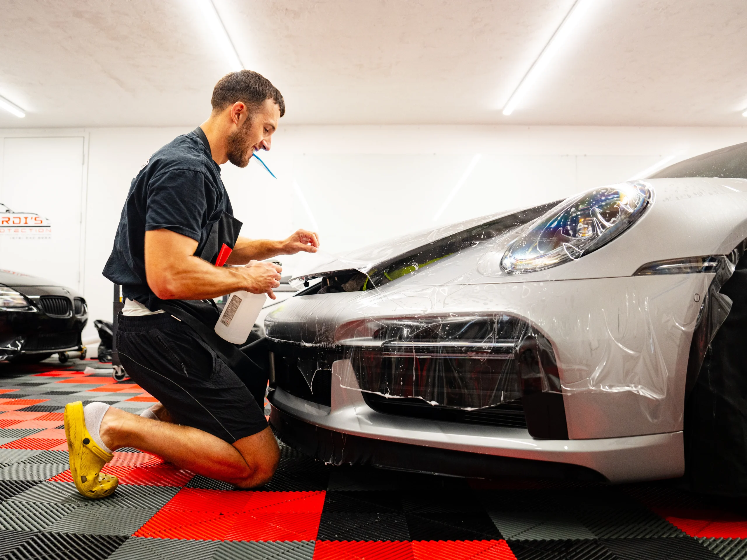Performance car with a freshly finished protective film install